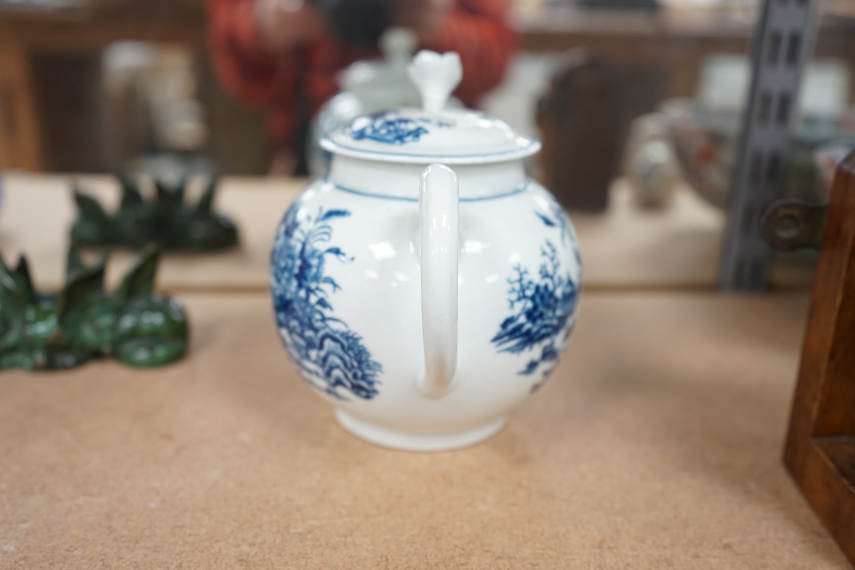 A Worcester fence pattern teapot and cover, c. 1775, 13cm high. Condition - fair.